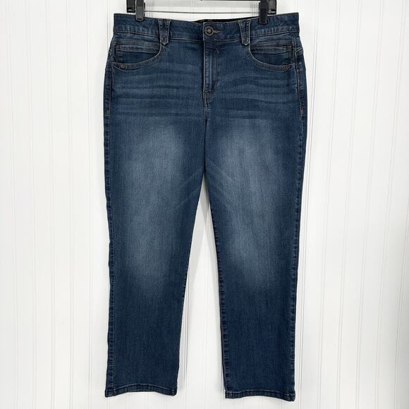 Democracy Jeans Women 14 Petite Straight Leg Ab Solution Blue Stretch Denim EUC - Picture 1 of 13